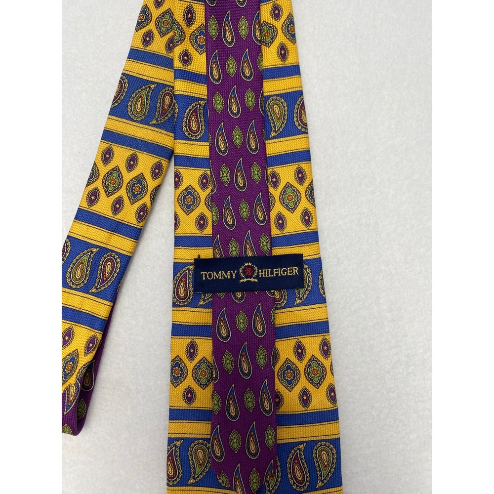 Tommy Hilfiger Mens Silk Paisley‎ Necktie Blue Yellow Purple Business Formal - Picture 4 of 5